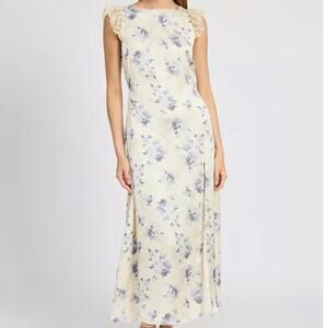 En Saison Petra Floral Lace Trim Maxi dress ivory blue - M